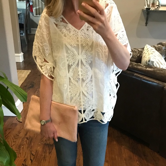 POL Cotton Embroidered poncho crochet Blouse Top - Picture 2 of 7